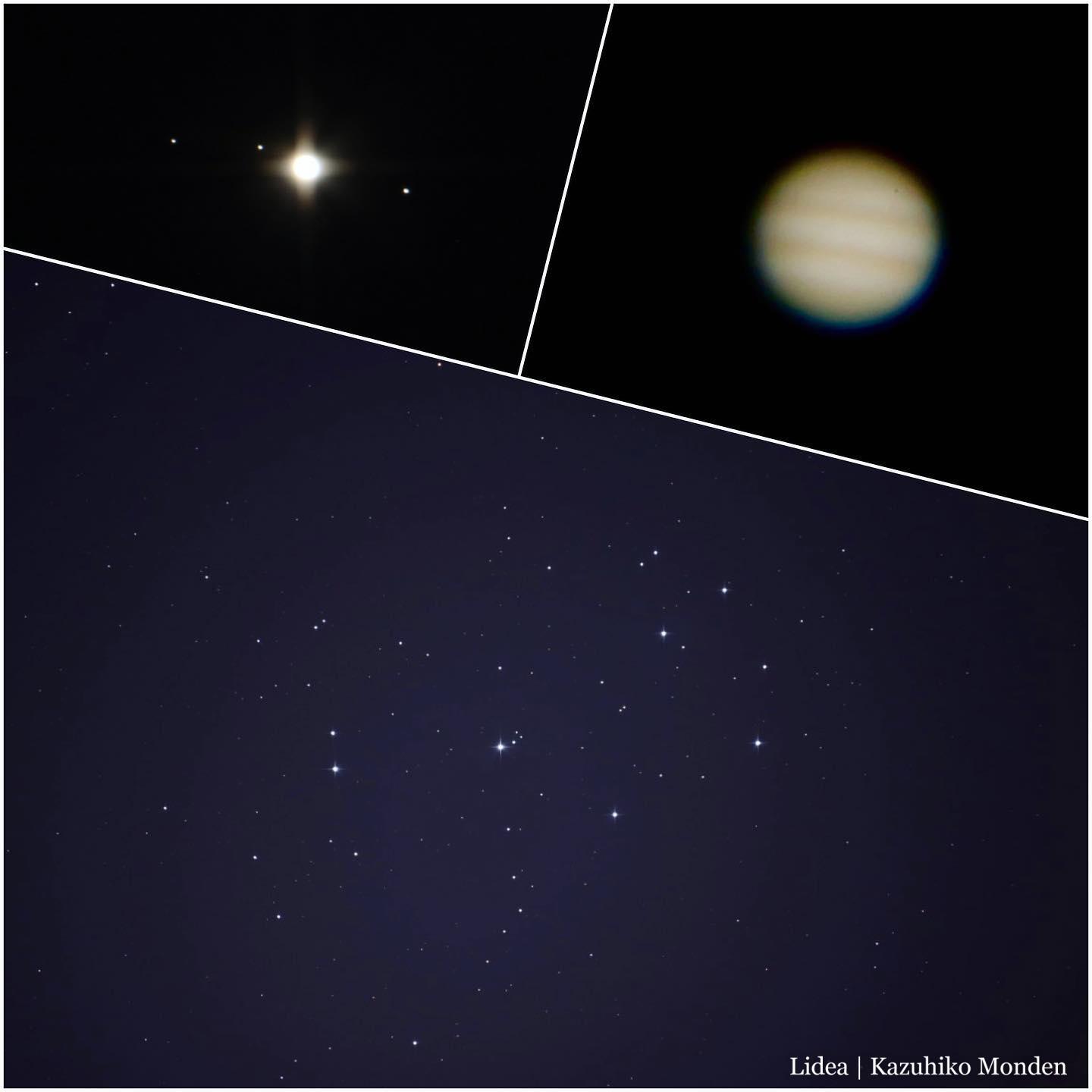 Jupiter & Pleiades 木星とプレアデス星団（すばる）やっと夜の気温が落ち着いて、ベランダで望遠鏡を覗けるようになった。久々。